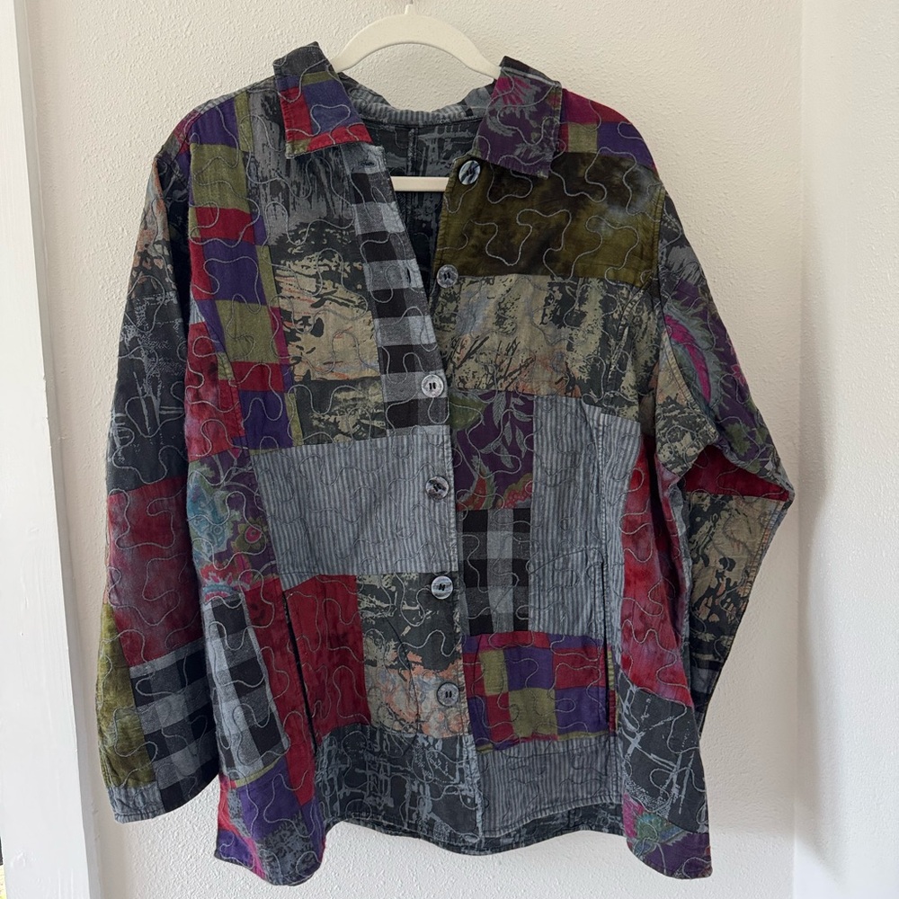 Parsley & Sage Reversible Button Up Jacket Size 1X  Patchwork / Gray Splash